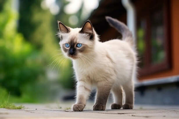 Siamese Cat Interacting with Owner
